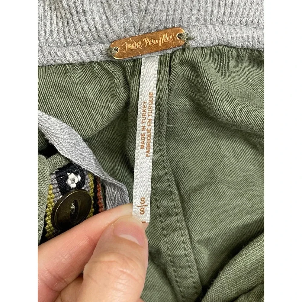 Free People Women's S Olive Utility Hooded Jacket Distressed Cotton Boho